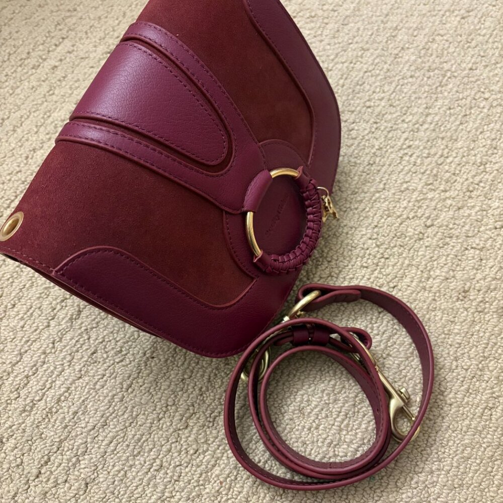 See by Chloé Hana Medium Saddle Leather &Suede Crossbody in Dark Velvet MSRP$585